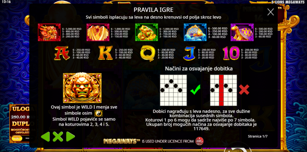 5 Lions Megaways Symbols