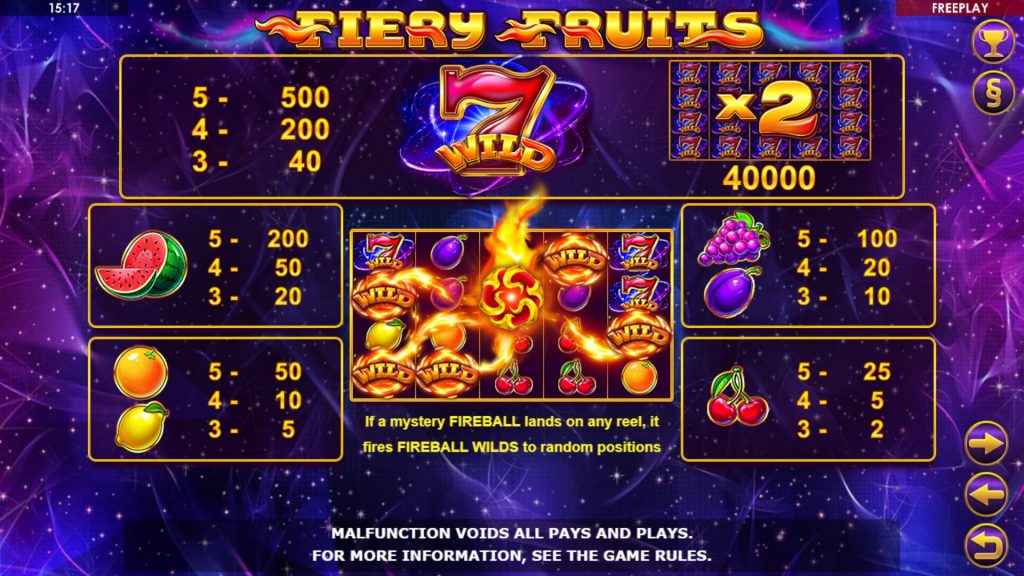 Fiery Fruits Slot Simboli 