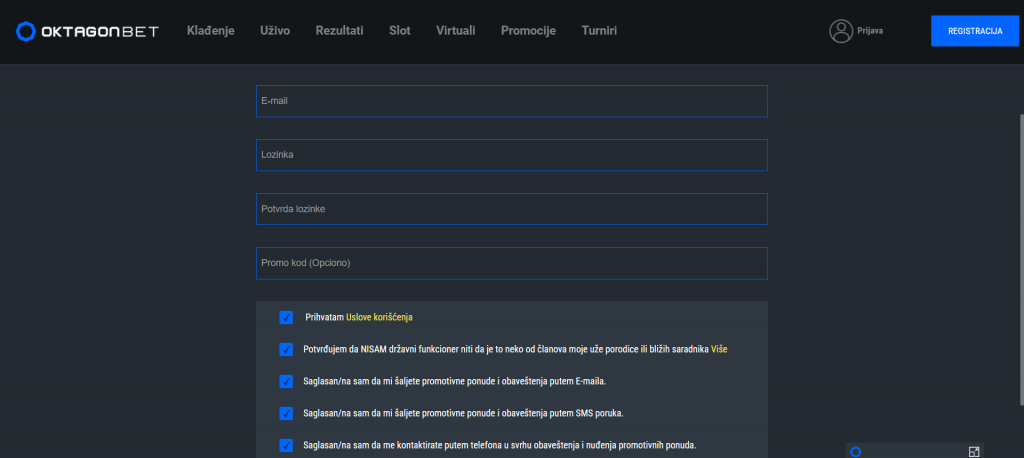 Oktagonbet Casino registration process